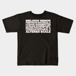 Music Theory Melodic Minor Modes Jazz Musician T-Shirt, Guitar Sax Piano Bass Drum Player Tee, Gift Shirt , Music Teacher Student Present Kids T-Shirt